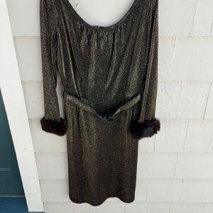 Beautiful Brown Glittery Dress w Faux Fur Cuffs